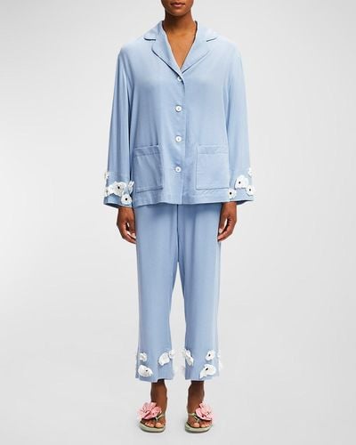 Sleeper The Bloom Floral Applique Party Pajama Set - Blue