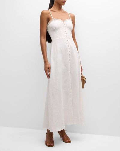 LoveShackFancy Linella Linen Cotton Smocked Spaghetti-Strap Maxi Dress - White