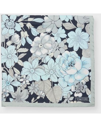 Tom Ford Silk Twill Floral Pocket Square - Blue