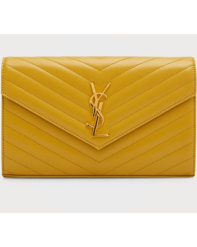 Saint Laurent Ysl Monogram Large Wallet On Chain - Yellow