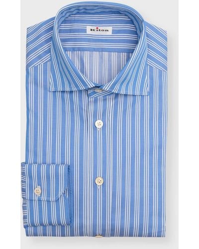 Kiton Cotton Pinstripe Dress Shirt - Blue