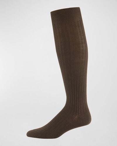 Neiman Marcus Over-the-calf Ribbed Socks - Brown