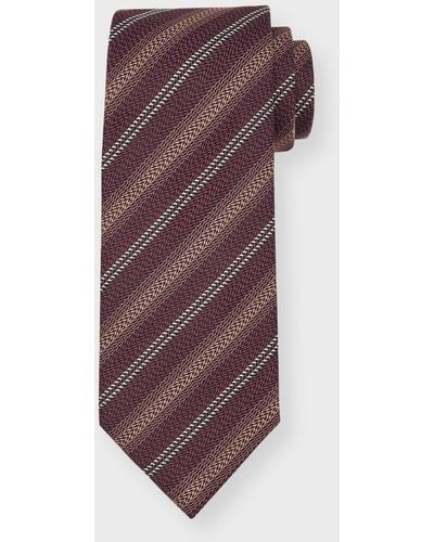 Brioni Textured Stripe Silk Tie - Purple