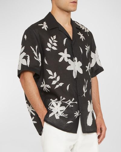 Brioni Floral-Print Cotton Camp Shirt - Black
