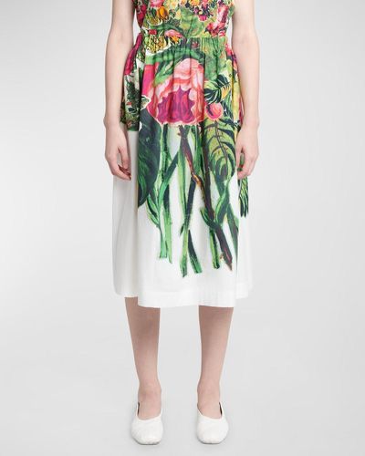 Marni Bouquet-Print A-Line Midi Pull-On Skirt - Green