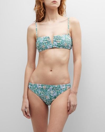 Veronica Beard Doyle Floral-print Bandeau Bikini Top - Blue
