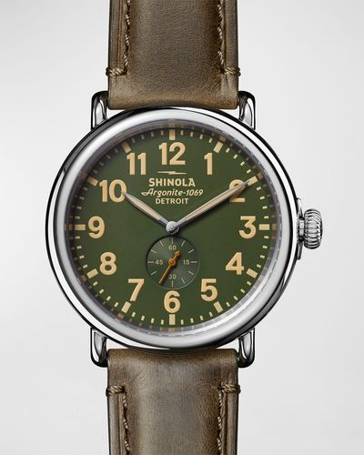 Shinola The Runwell Classic Face Leather Watch, 47Mm - Green