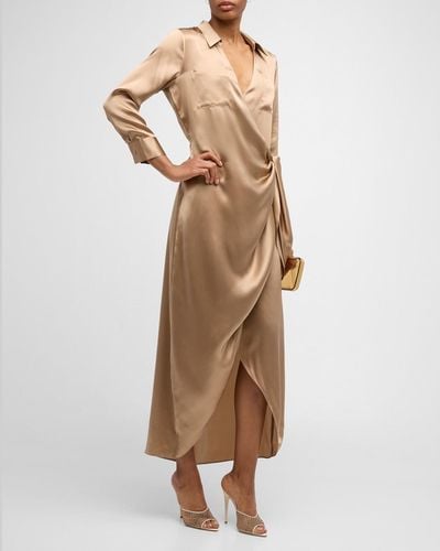 L'Agence Kadi Wrap Silk Maxi Dress - Natural