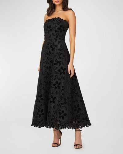 Shoshanna Strapless Floral Velvet Lace Gown - Black