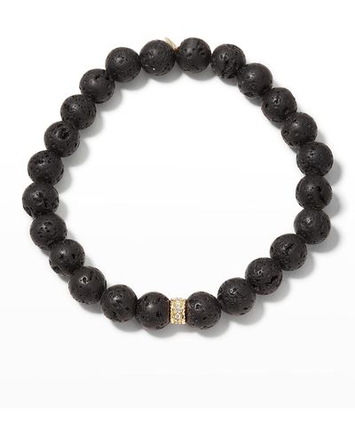 Sydney Evan Lava Beaded Bracelet W/ Diamonds - Black