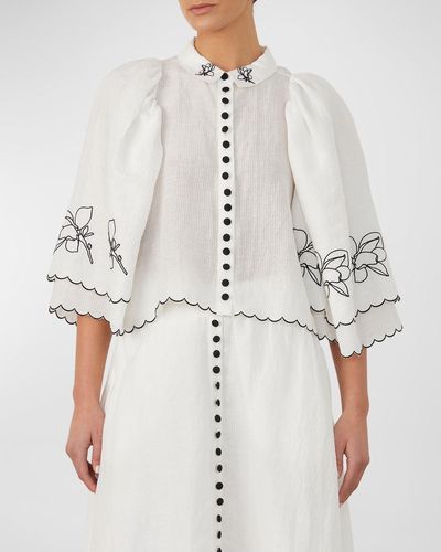 Joslin Studio Gabriella Floral-Embroidered Seersucker Shirt - White