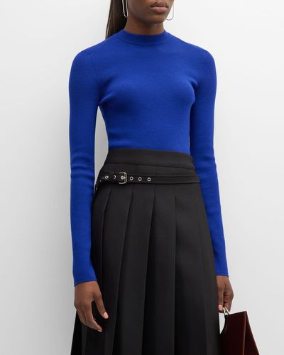 Burberry Fitted Mock-Neck Cashmere Sweater - Blue