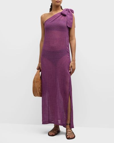 Lisa Marie Fernandez Sarong Gauze One-shoulder Maxi Dress - Purple