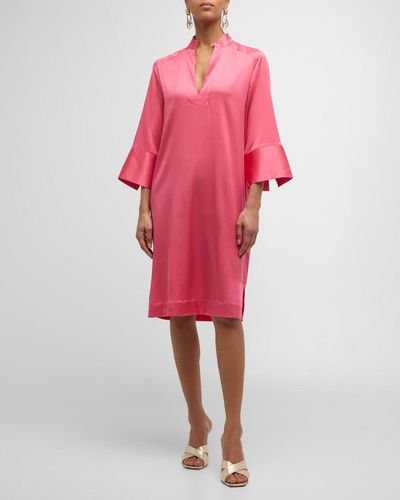 Dea Kudibal Sibel Split-Cuff Silk Midi Shift Dress - Pink