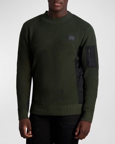 Karl Lagerfeld Waffle Fabric Block Crew Sweater - Black