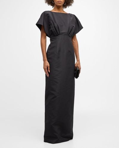 Carolina Herrera Silk Column Gown With Fan Bodice - Black