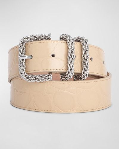 BY FAR Katina Maci Croc-Embossed Leather Belt - Natural