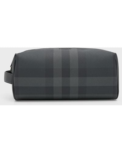 Burberry Check Leather Travel Zip Pouch - Gray
