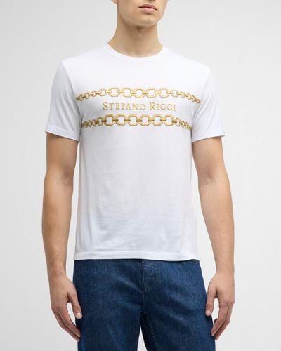 Stefano Ricci Embroidered Chain Logo T-Shirt - White