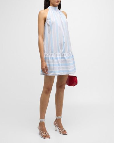 STAUD Mini Marlowe Stretch Cotton Stripe Dress - White