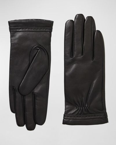 Bruno Magli Nappa Leather Gloves With Stitched Cuffs - Black