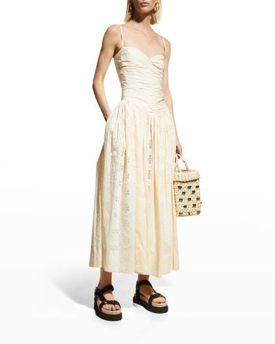 Tory Burch Sleeveless Embroidered Eyelet Dress - Natural