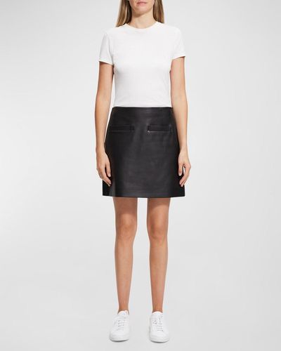 Theory Welt-Pocket Nappa Leather Mini Skirt - Black