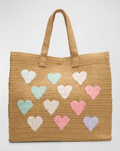 BTB Los Angeles Embroidered Heart Beach Tote Bag - Brown