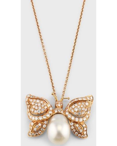 Piranesi 18K Rose South Sea Pearl And Diamond Butterfly Pendant Necklace - Metallic