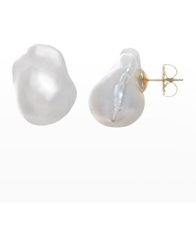 Margo Morrison White Baroque Pearl Earrings In 14k Yellow Gold Posts