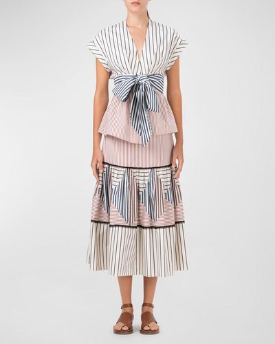 Silvia Tcherassi Guillermina Tiered Stripe Maxi Skirt - White