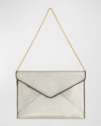 Rebecca Minkoff Leo Metallic Leather Clutch Bag W/ Chain Strap - White