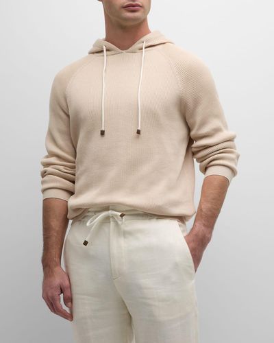 Brunello Cucinelli Cotton Ribbed Pullover Hoodie - Natural
