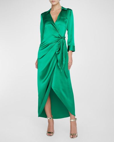 L'Agence Kadi Wrap Silk Maxi Dress - Green