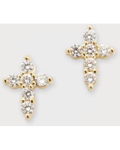 Roberto Coin Mini Diamond Cross Stud Earrings - White