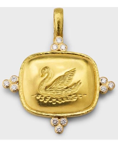 Elizabeth Locke 19k Gold Swan Cushion Pendant With 2.5mm Diamond Triads - Metallic