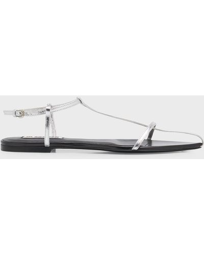 Jil Sander Metallic T-Strap Flat Sandals