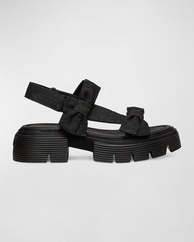 Stuart Weitzman Sofia Nolita Denim Dual Bow Slingback Sandals - Black