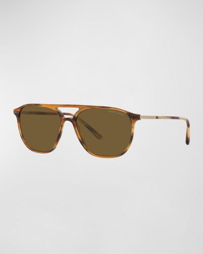 Giorgio Armani Logo Acetate Aviator Sunglasses - Natural