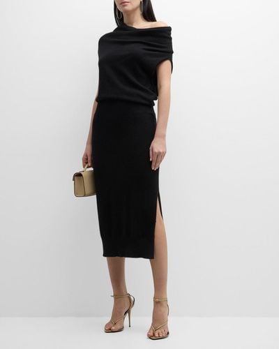 Brochu Walker Lori One-Shoulder Side-Slit Knit Midi Dress - Black
