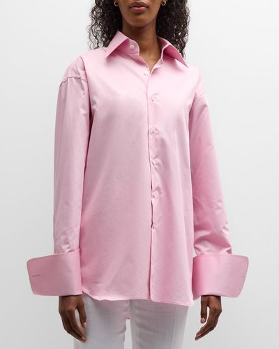 Woera Point-collar Button-front Poplin Shirt - Pink