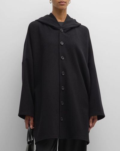 Eskandar Wide Hooded Wool-Cashmere Coat (Long Plus) - Black