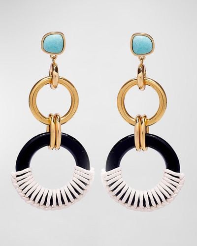 Lizzie Fortunato Leather And Amazonite Canal Drop Hoop Earrings - White