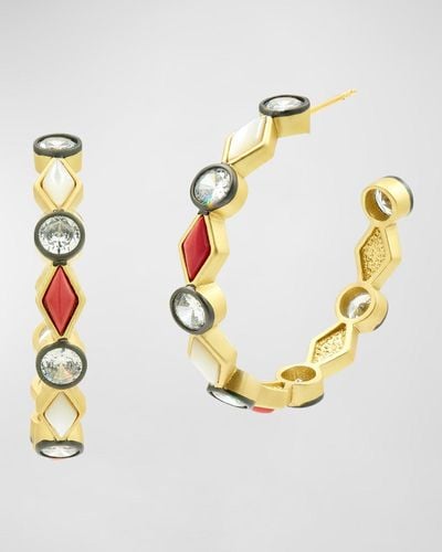 Freida Rothman Multi Stone Hoop Earrings - Metallic