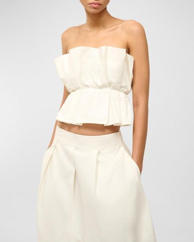 STAUD Dover Strapless Pleated Cotton Top - Natural