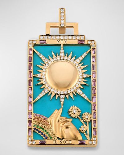 Sorellina 18K Pendant With Sapphires, Tsavorite And Gh-Si Diamonds, 54X28Mm - Blue