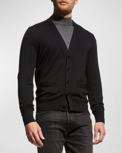 Tom Ford Tonal Wool Cardigan Sweater - Black