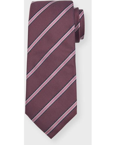 Isaia Stripe Silk Tie - Purple