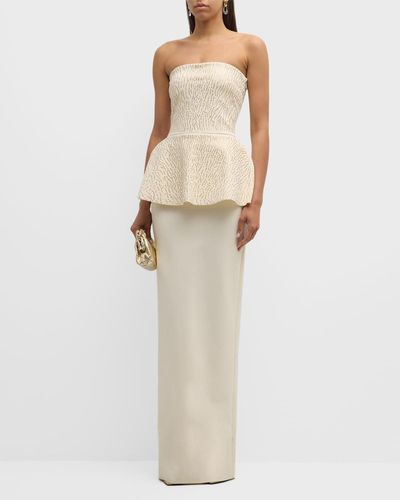 La Petite Robe Di Chiara Boni Studded Strapless Peplum Column Gown - Natural