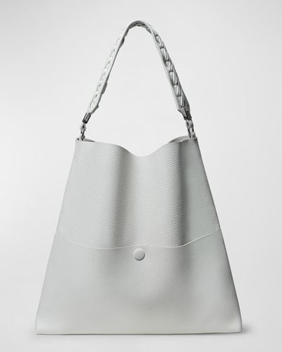 Callista Grained Leather Slim Medium Tote Bag - Gray